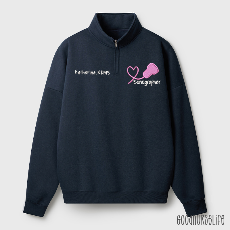Personalized Embroidered Sonography Tech Quarter Zip Sweatshirt