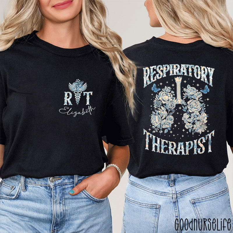 Personalized Name Respiratory Therapist Nurse Two Sided T-Shirt