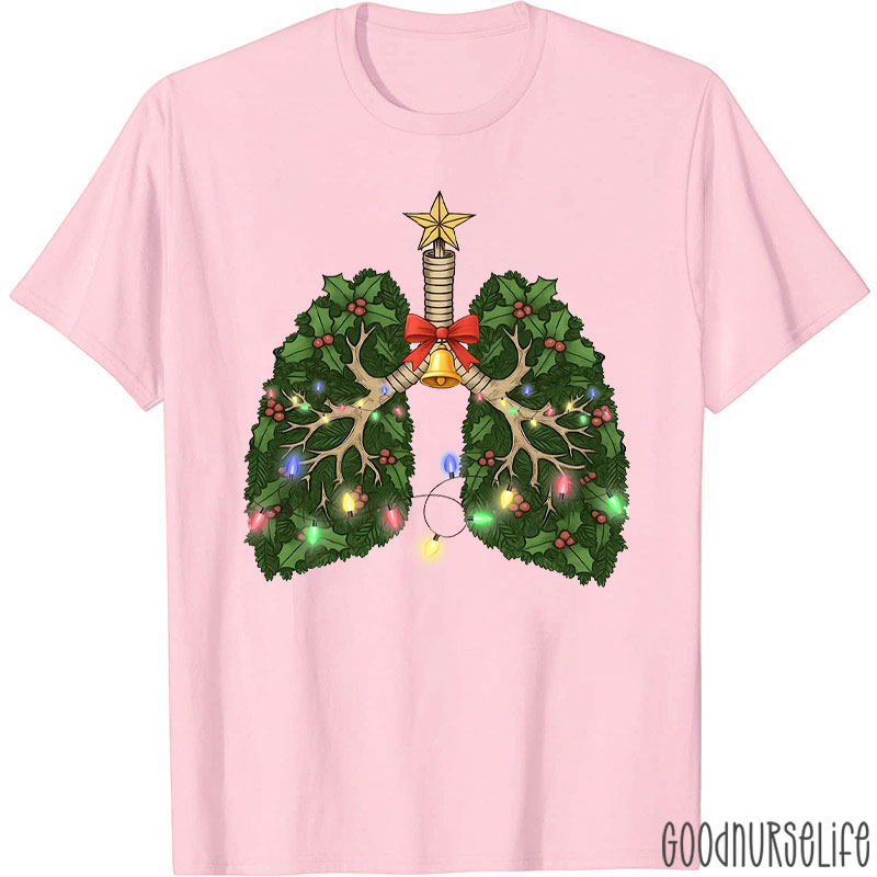 Festive Lung Christmas Tree With Lights And Holly T-Shirt