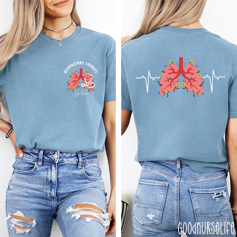 Personalized Flower Lung RT Team Two Sided T-Shirt