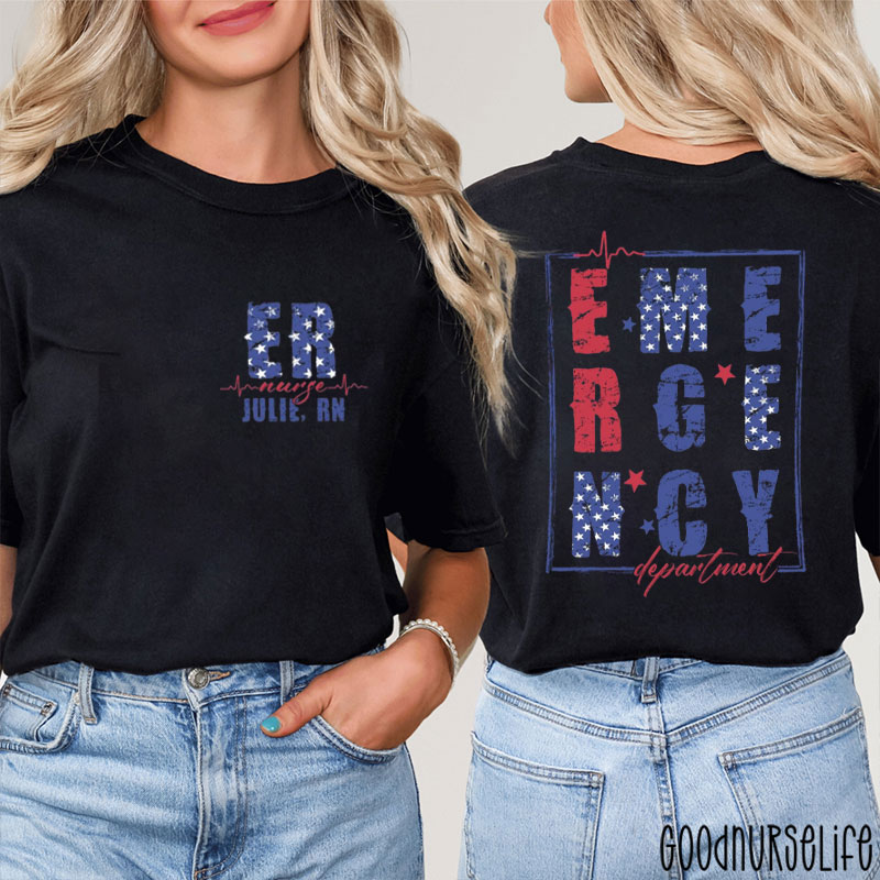 Personalized Name Emergency Department ER Nurse Two Sided T-Shirt