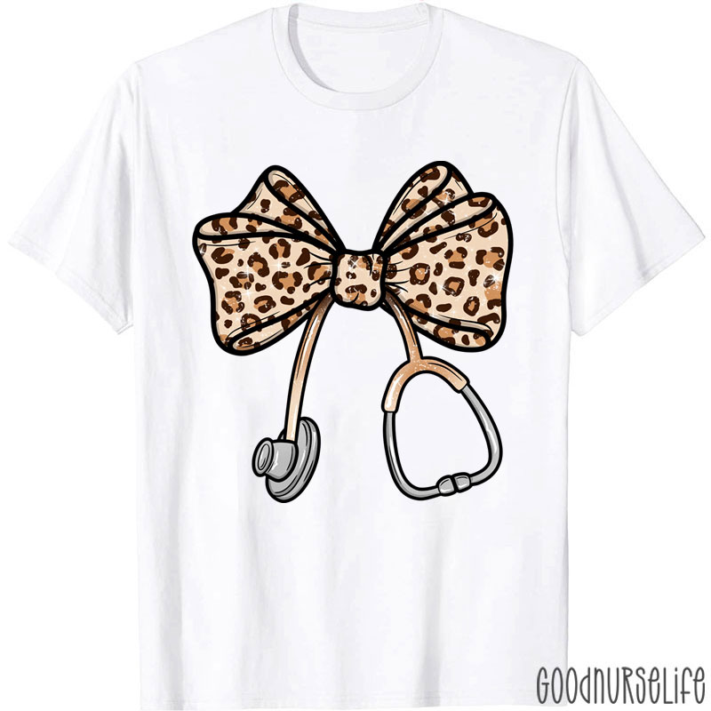 Leopard Nurse Coquette Bow Stethoscope Nurse T-Shirt