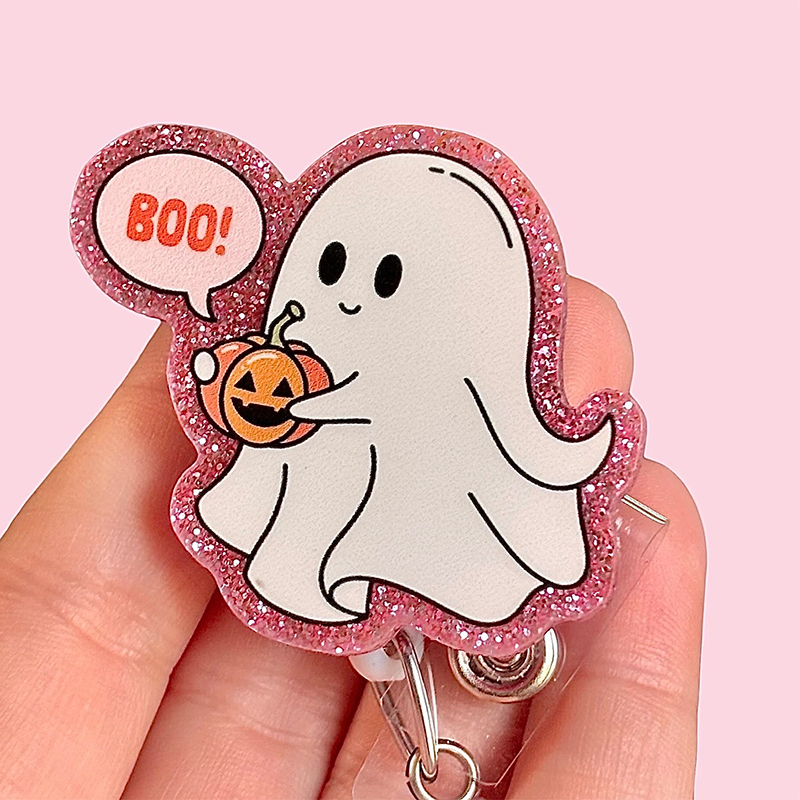 Ghost With Pumpkin Boo Badge Reel
