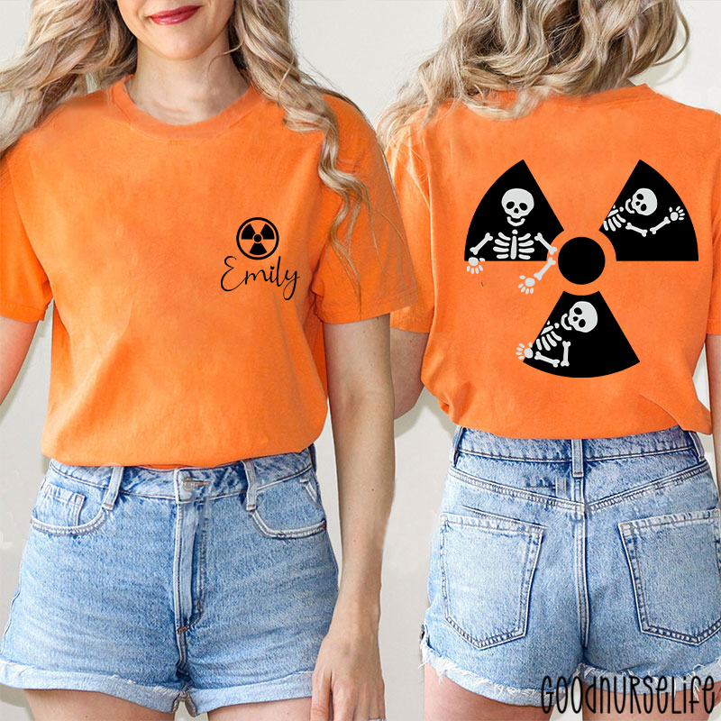 Personalized Radiation Symbol And Skeleton Two Sided T-Shirt