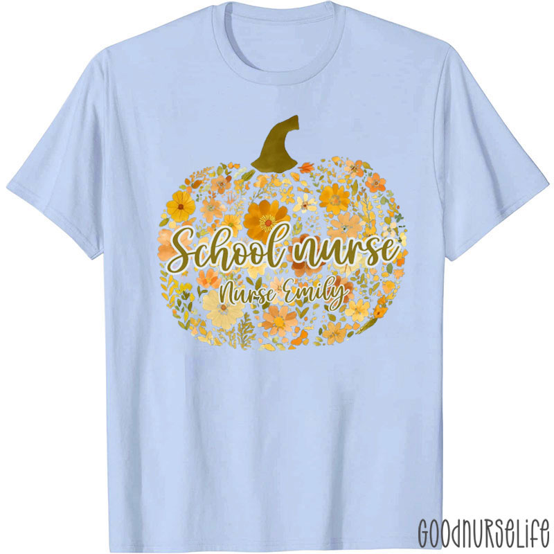 Personalized Folar Pumpkin School Nurse T-Shirt