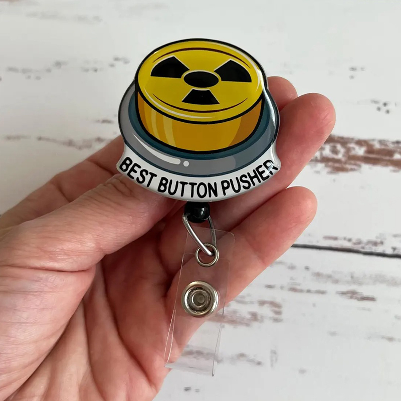Best Button Pusher Badge Reel
