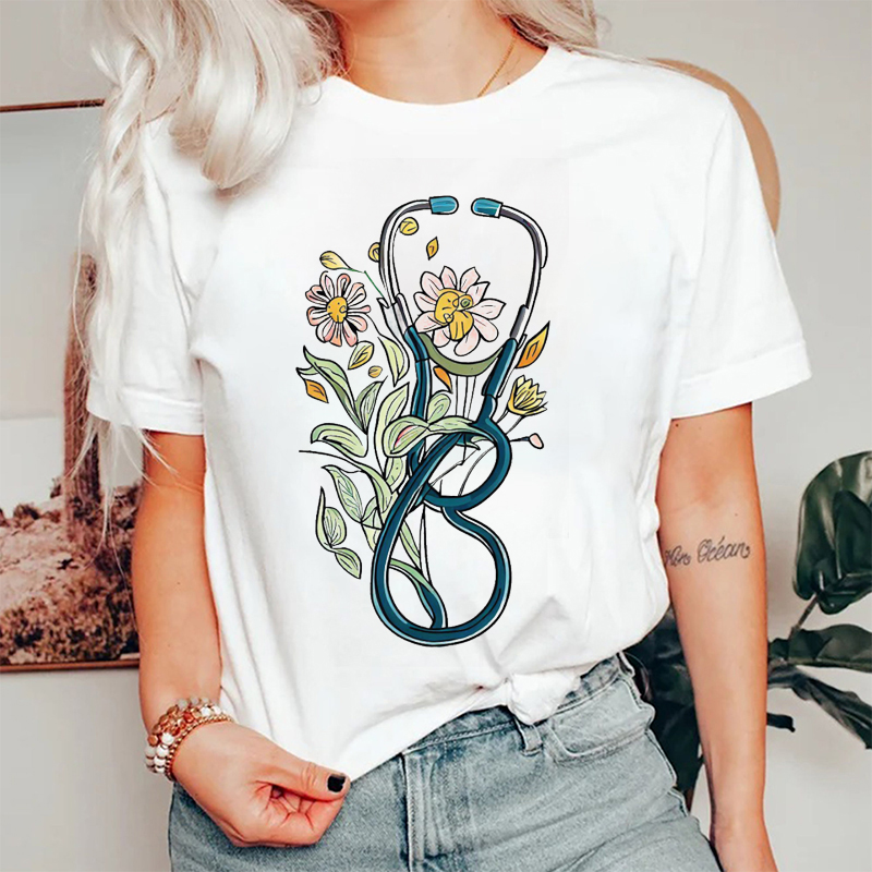 Floral Stethoscope Nurse T-Shirt