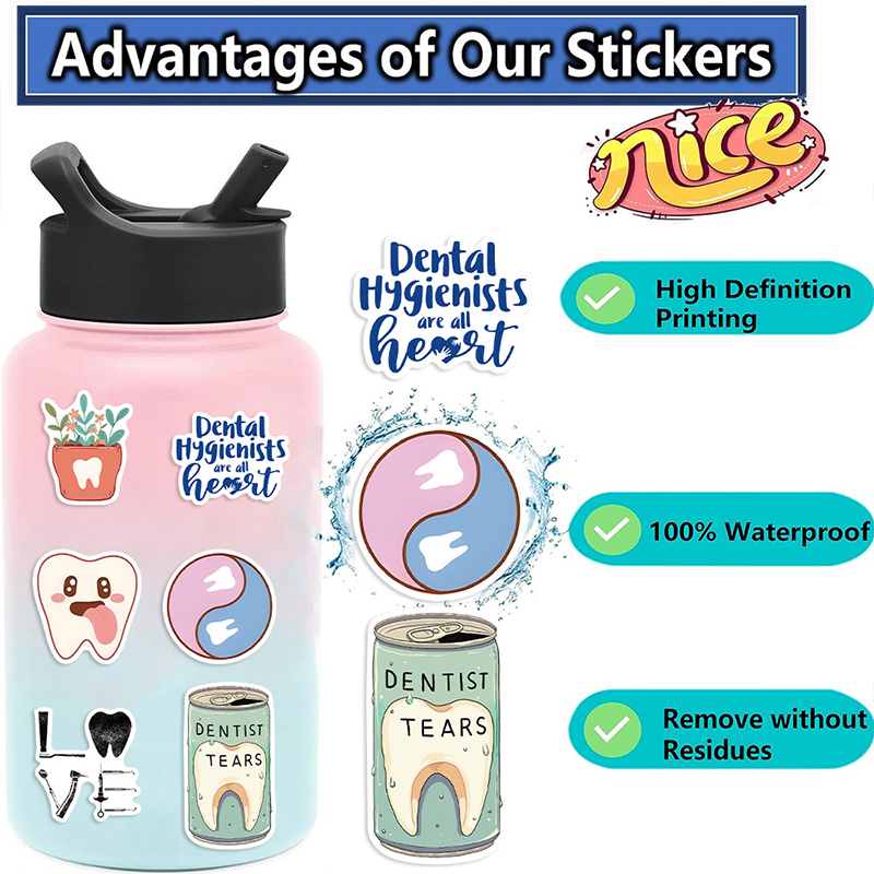 50PCS Cartoon Dental Dentist Doodle Nurse Stickers