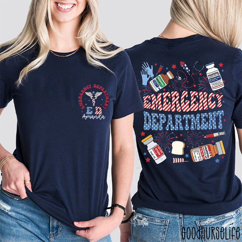 Personalized 4th Of July Emergency Department Two Sided T-Shirt
