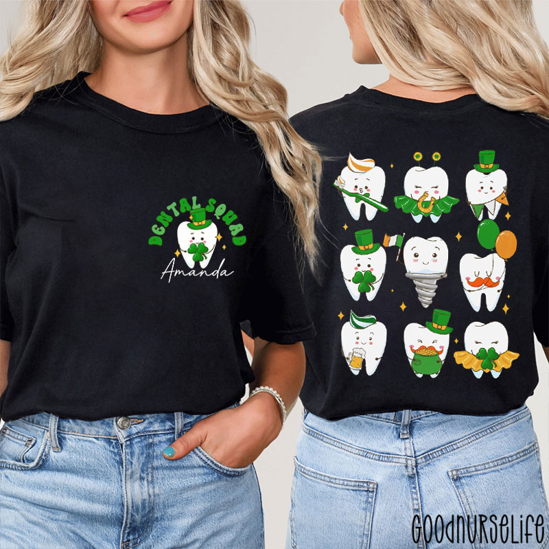 Personalized Dental St Patrick's Day Dental Squad Two Sided T-Shirt