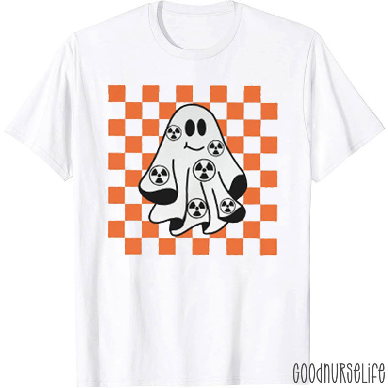 Radioactive Ghost On Checkered Background T-Shirt