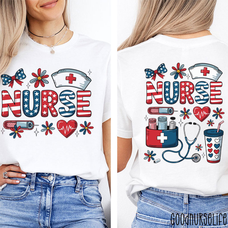 Patriotic Nurse Red White Blue Nurse Two Sided T-Shirt