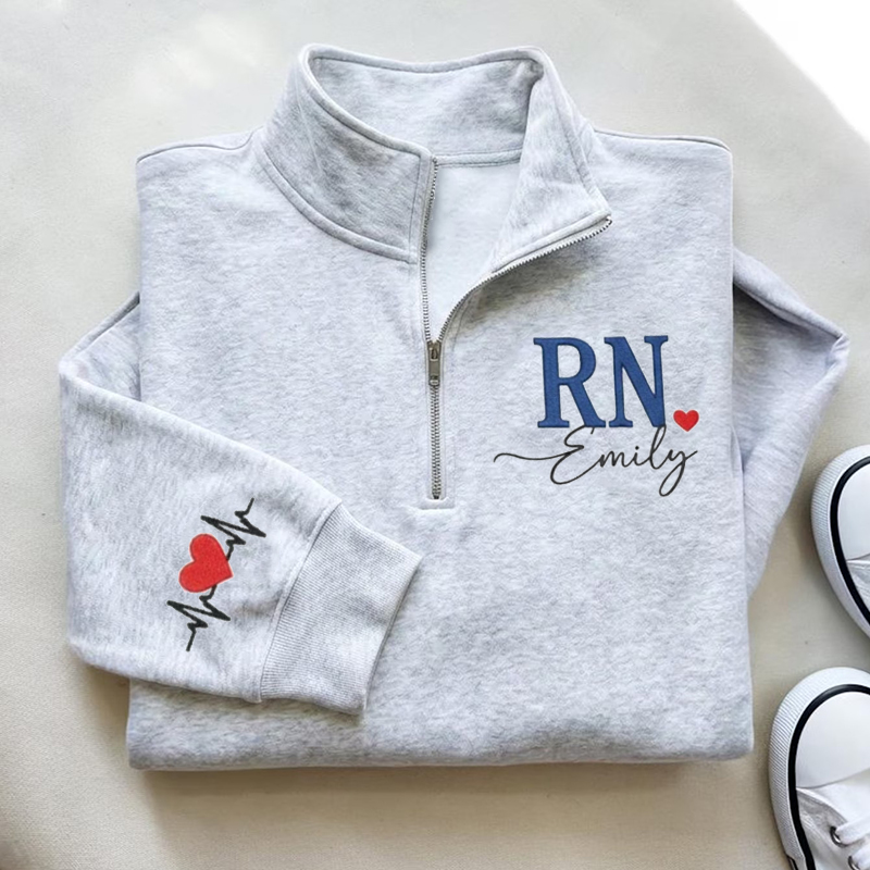 Personalized Heart And Heartbeat Nurse Quarter Zip Sweatshirt