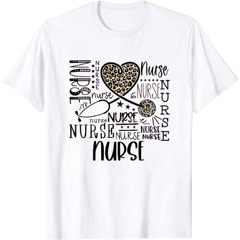 Nurse Leopard Heart Stethoscope Nurse T-Shirt