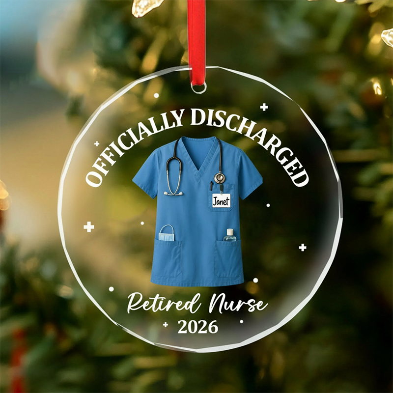 Personalized Officially Discharged Retired Nurse Christmas Ornament