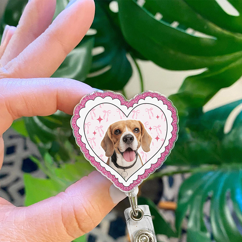 Personalized Cat Face Lace Heart Nurse Badge Reel