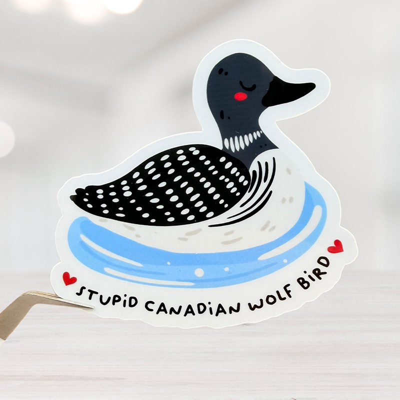 Stupid Canadian Wolf Bird Hockey Romance Stickers