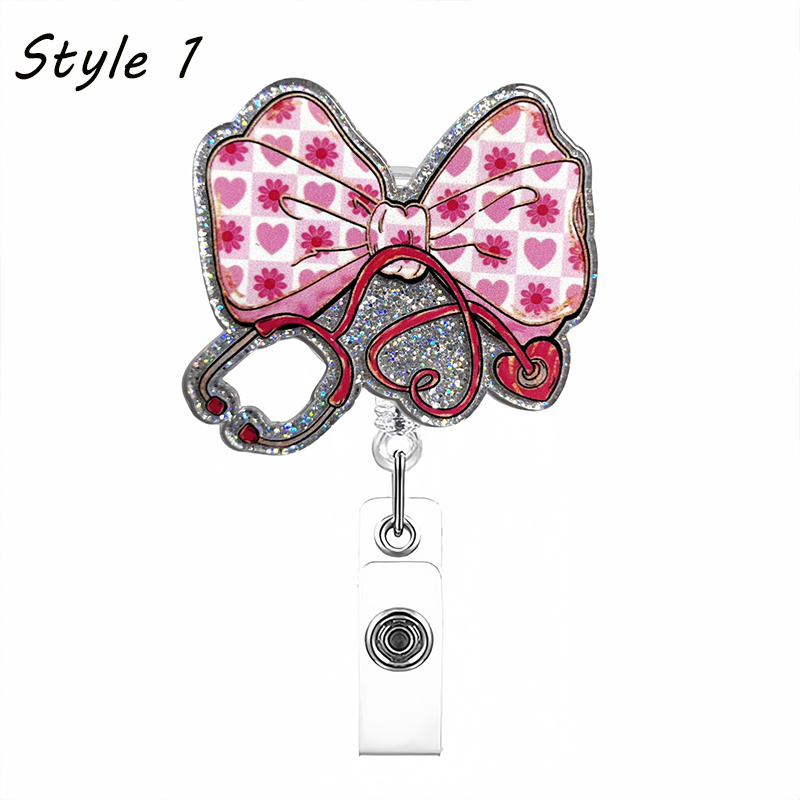 Bow Stethoscope Acrylic Nurse Badge Reel