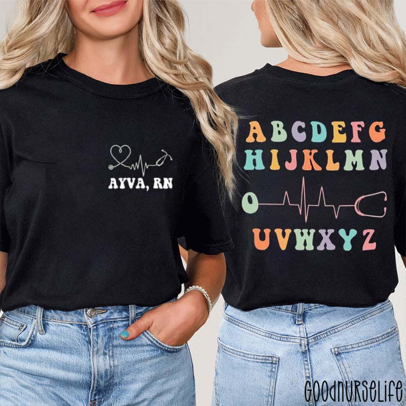 Personalized Heartbeat Line Stethoscope Nurse Two Sided T-Shirt