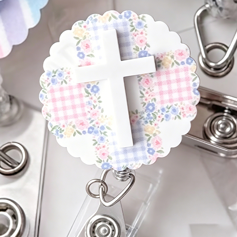 Flower And Cross Nurse Badge Reel