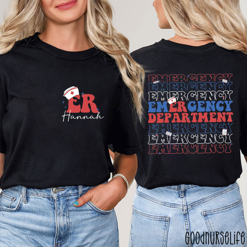 Personalized ER Nurse Emergency Department 4th Of July Nurse Two Sided T-Shirt