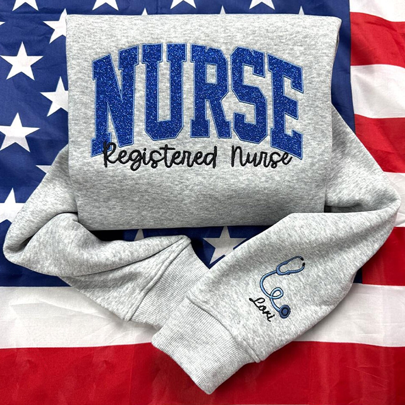 Personalized Stethoscope Sleeve Embroidered Glitter Nurse Sweatshirt