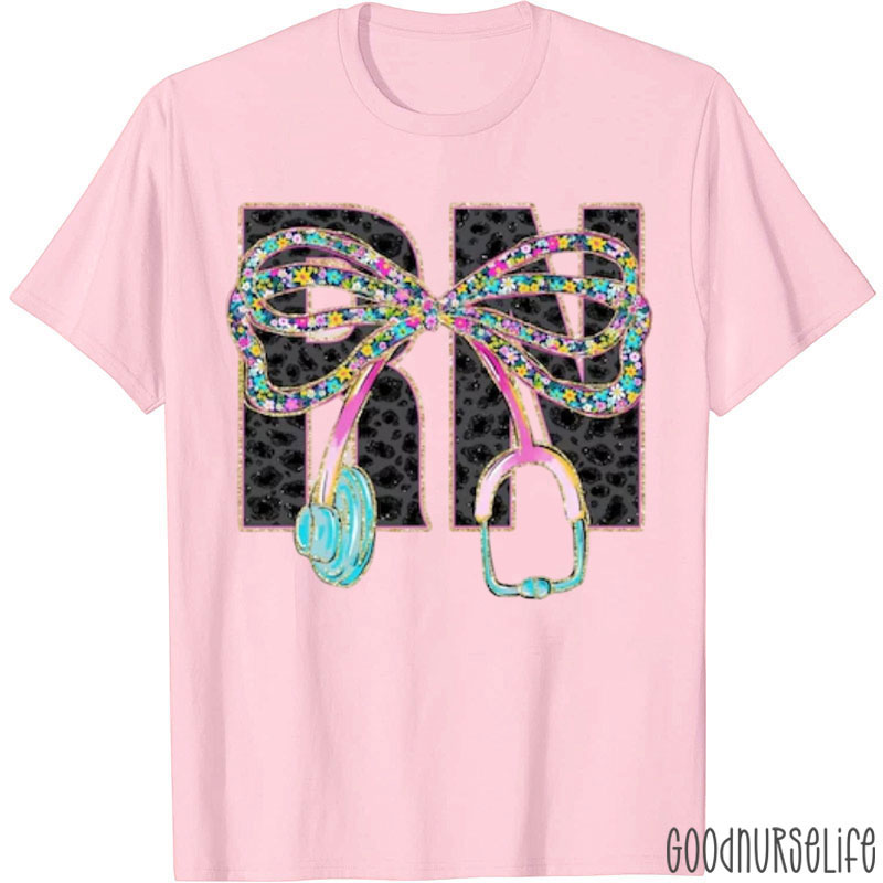 Personalized Floral Stethoscope Bow Nurse T-Shirt