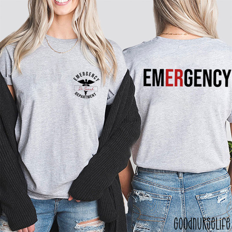 Personalized Emergency Department Winged Nurse Two Sided T-Shirt