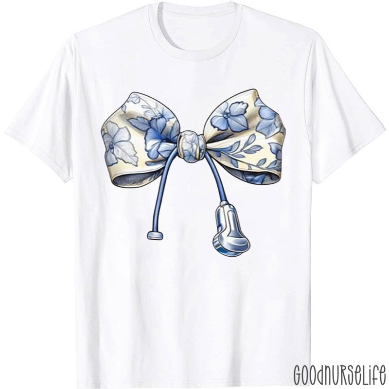 Floral Cute Coquette Bow Stethoscope Registered Nurse T-Shirt