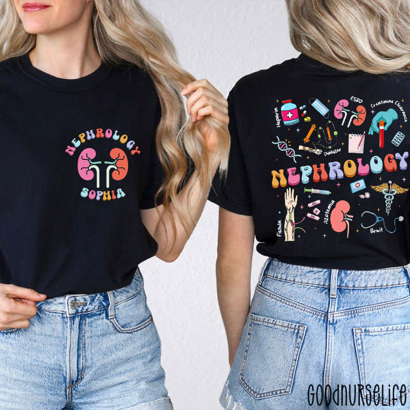 Personalized Nephrology Crew Nurse Two Sided T-Shirt