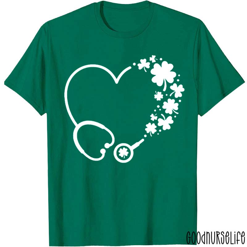 St Patrick's Day Clover Stethoscope Nurse T-Shirt