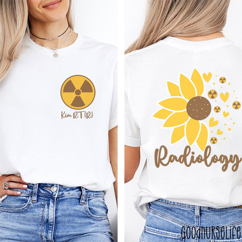 Personalized Sunflower Rad Tech Radiology Two Sided T-Shirt