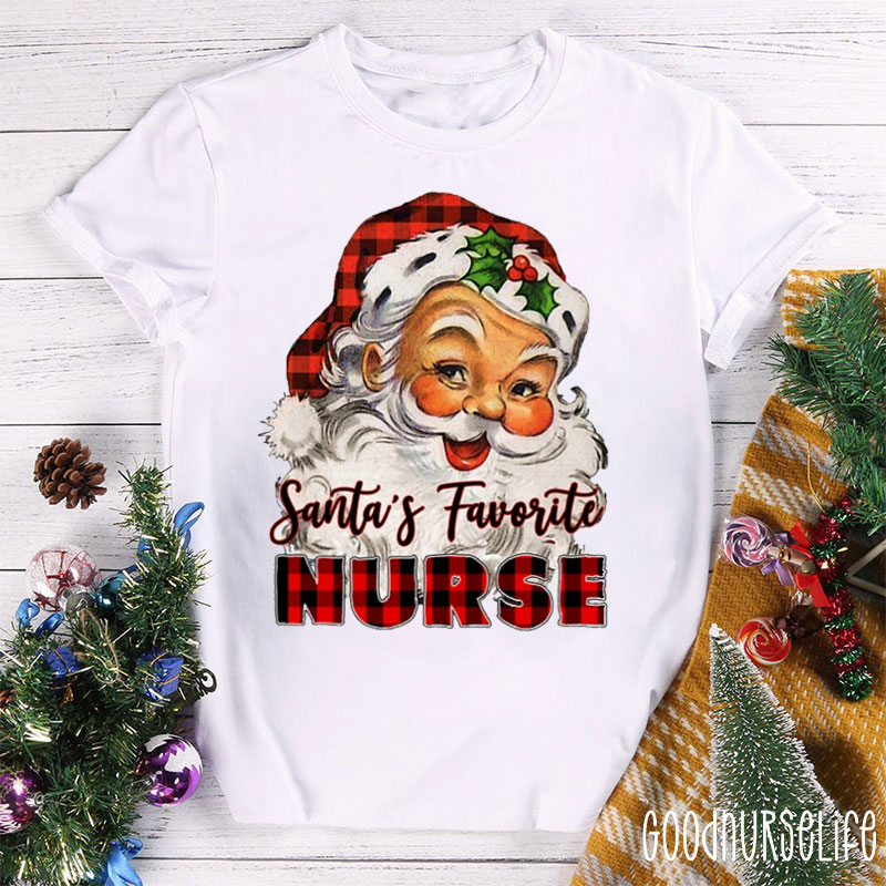 Retro Style Santa's Favorite Nurse T-shirt