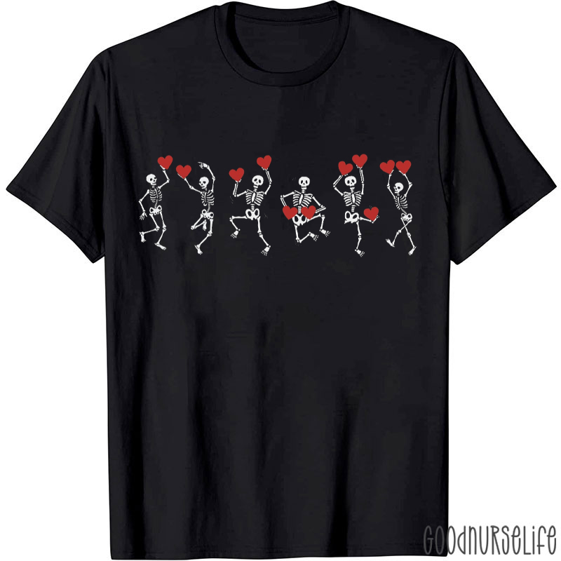 Skeletons And Love Hearts Nurse T-shirt