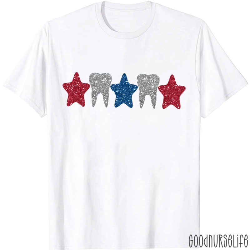 Tooth Red White Blue Stars Dental Hygienist 4th Of July T-Shirt
