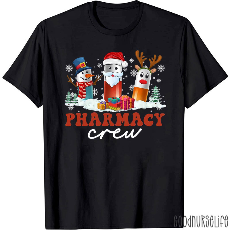 Christmas Pharmacy Crew Santa Pill And Snowman Pill Crew T-Shirt