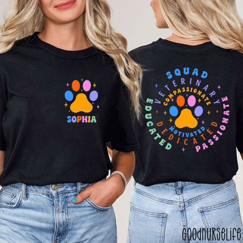 Personalized Veterinary Squad Nurse Two Sided T-Shirt