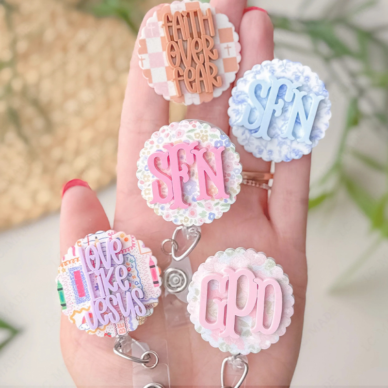 Personalized Floral And Colorful Pattern Nurse Badge Reel