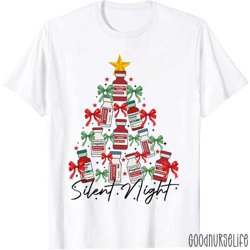 Silent Night Medication Christmas Tree T-Shirt