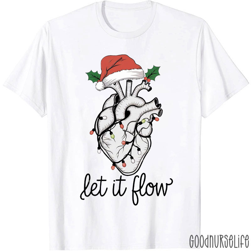 Let It Flow Holiday Heart With Santa Hat T-Shirt