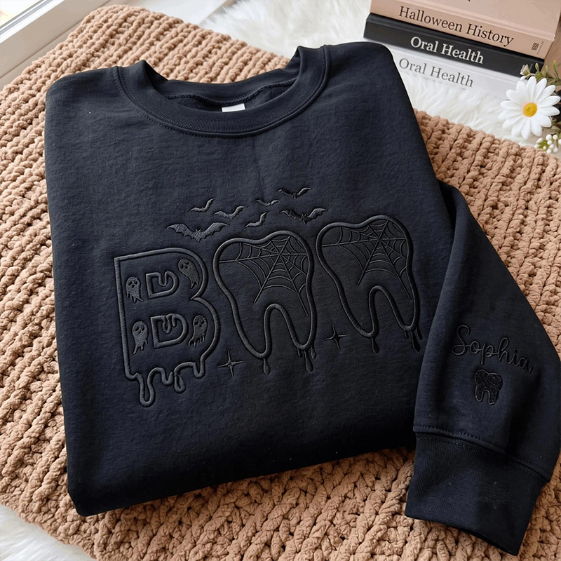 Personalized Embroidered Halloween Dentist Spooky Tooth Sweatshirt