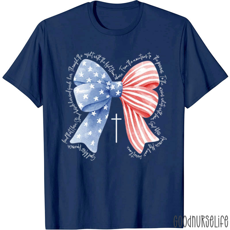 Patriotic Coquette Bow God Bless America 4th Of July Nurse T-Shirt