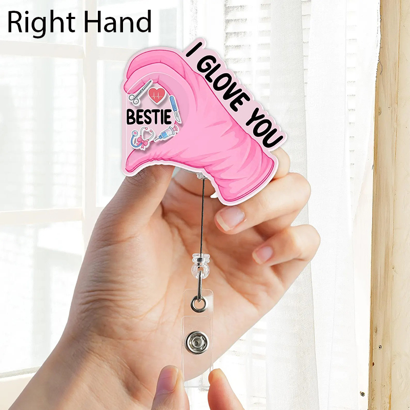 I Glove You Pink Glove Nurse Shaker Badge Reel