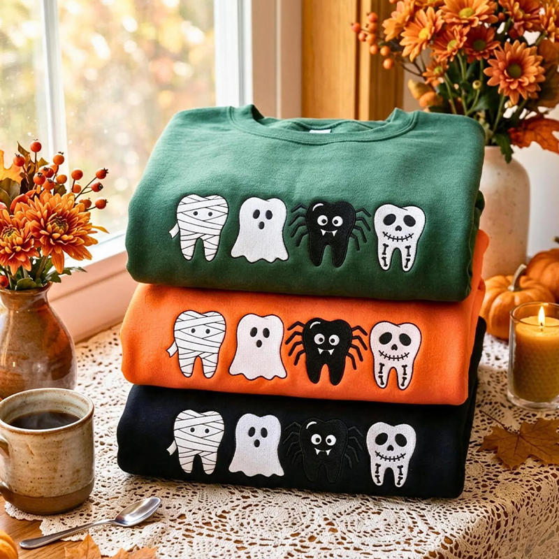 Embroidered Halloween Dental Spooky Teeth Sweatshirt