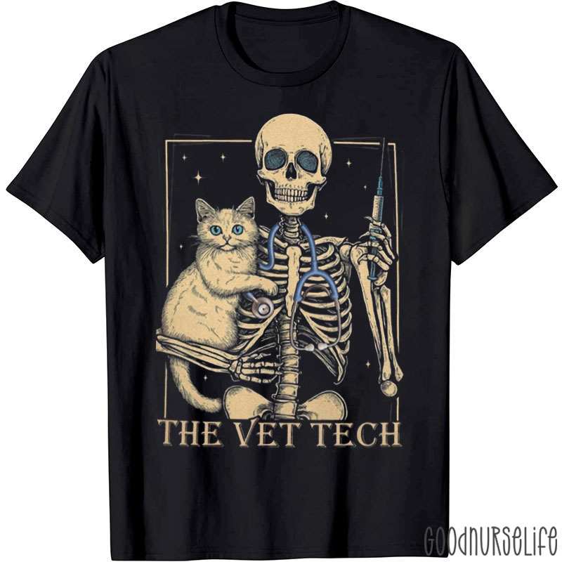 Skeleton Hug Cat The Vet Tech Nurse T-Shirt