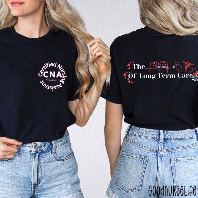 Personalized The Heartbeat Of Long Term Care Nurse Two Sided T-Shirt