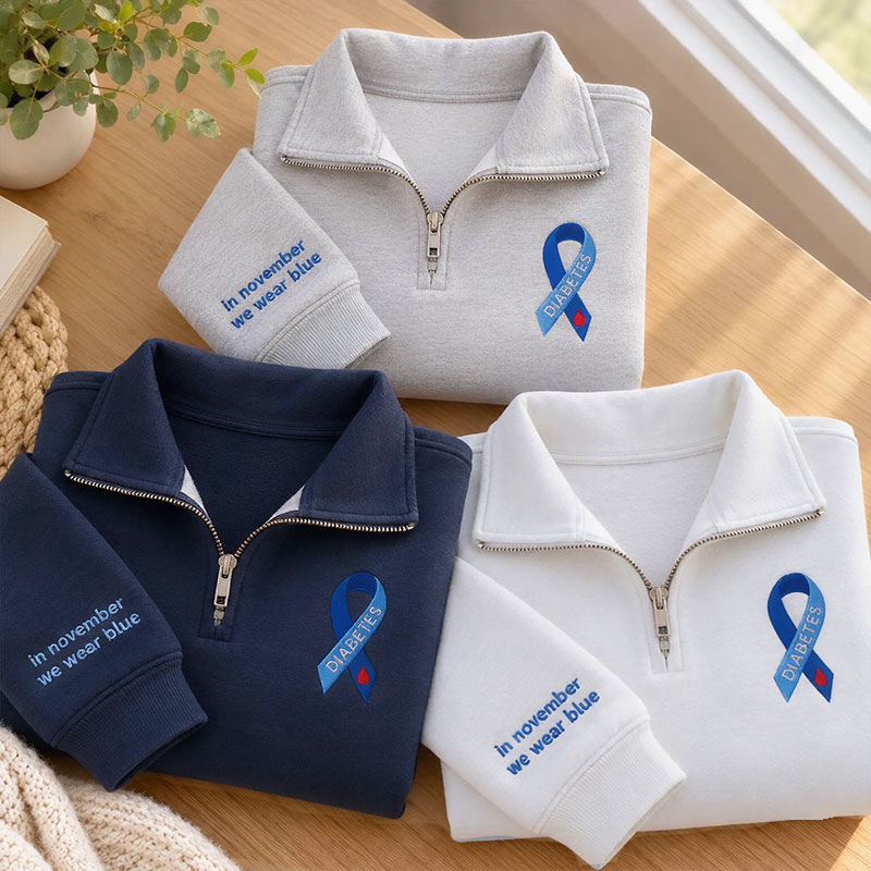 In November We Wear Blue Diabetes Awareness Ribbon Embroidered Sweatshirt