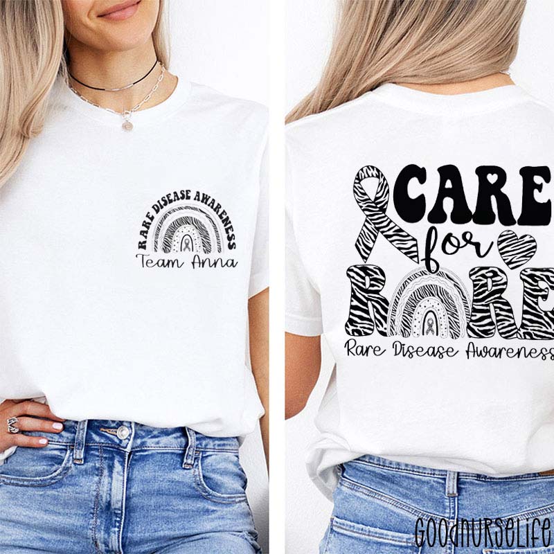 Personalized Care For Rare Rare Disease Awareness Nurse Two Sided T-Shirt