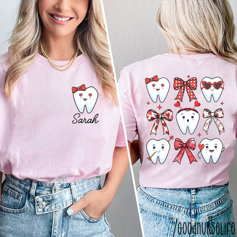 Personalized Cute Dentist Coquette Bow Two Sided T-Shirt