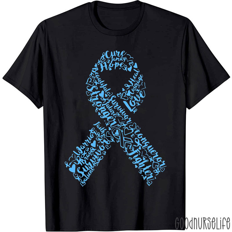 Diabetes Awareness Word Art Blue Ribbon Nurse T-Shirt
